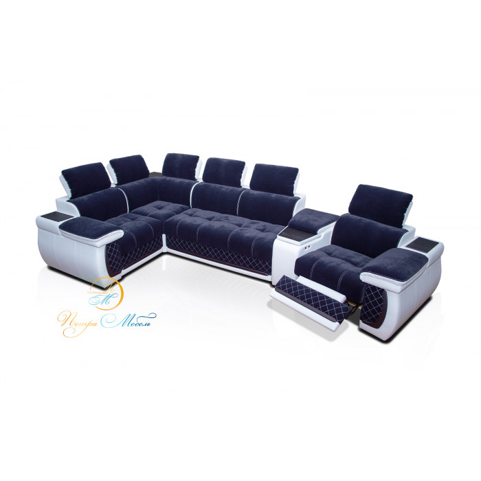 Угловой п-образный модульный диван Айпетри Де Люкс (сапфировый)