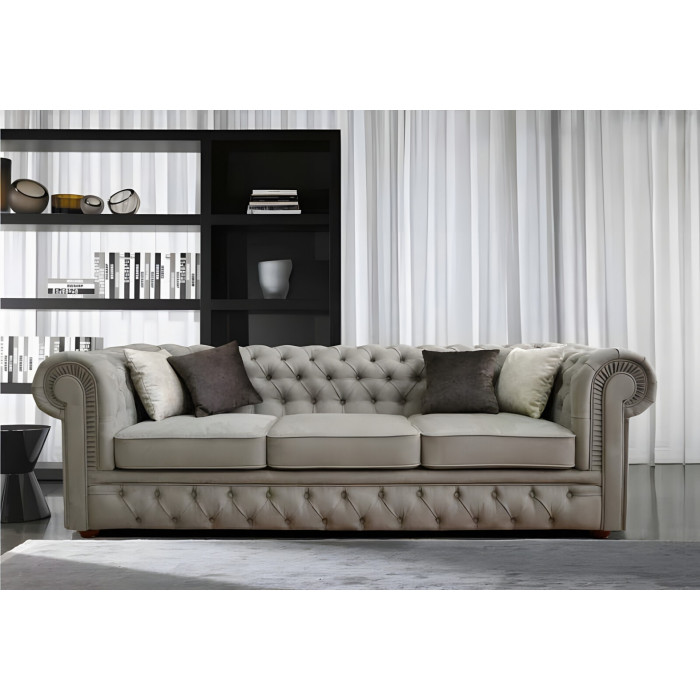 Диван Честерфилд прямой (светло-серый)