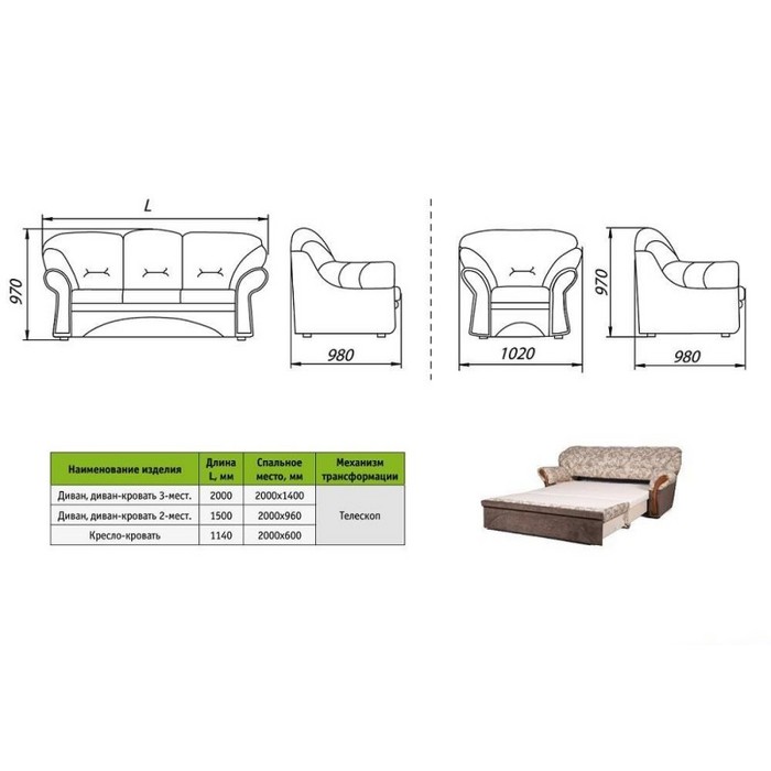 Диван Дели 3-х местный раскладной (белый)